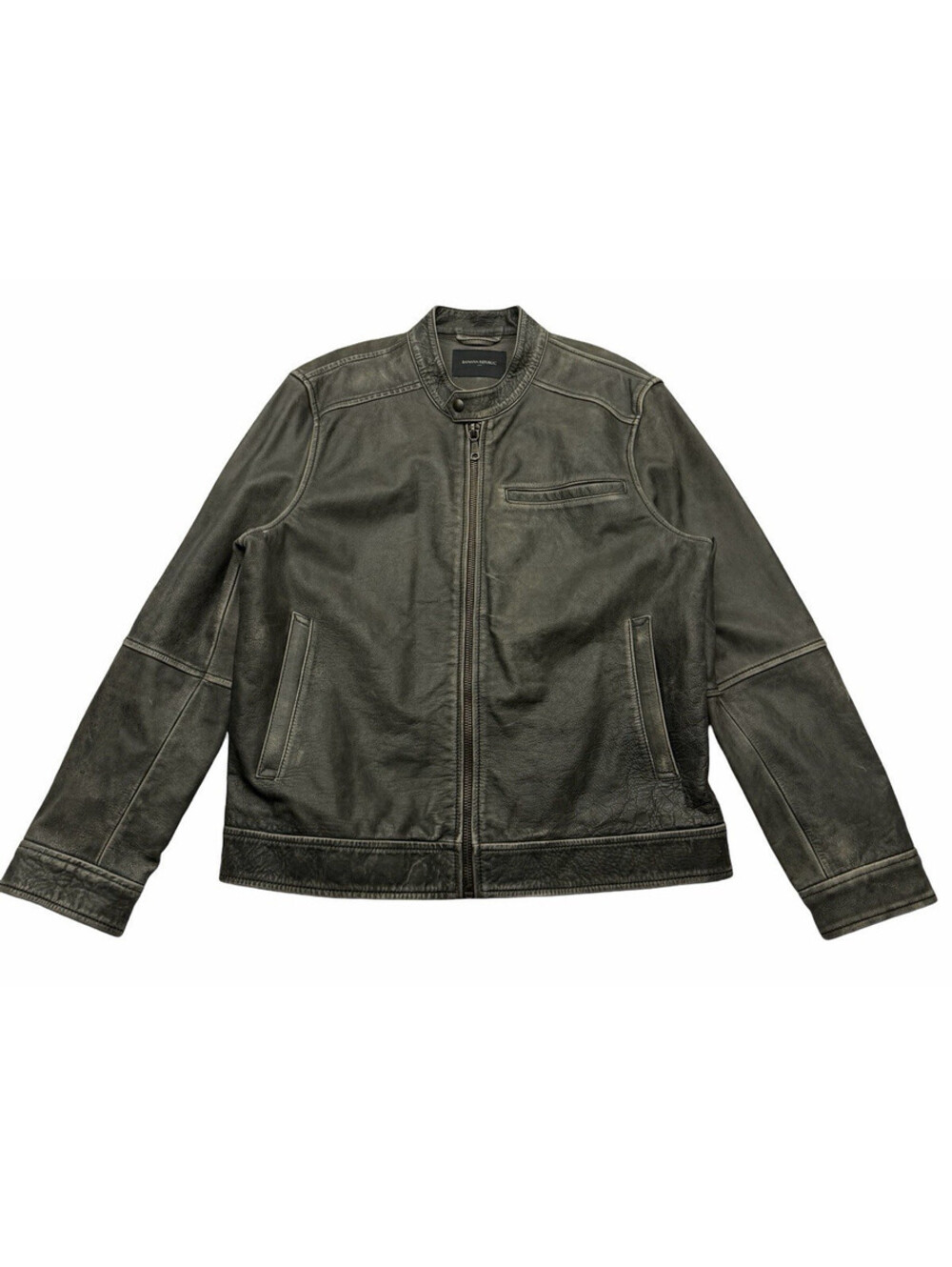 Banana Republic Men's Calvo Leather Moto Jacket Dark Grey Size L